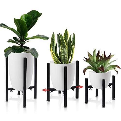 Iron Plant Stand Adjustable 3 Pack, Metal Flower Pot Planter Holder Stand Patio - Adjustable Width 8'' to 15'', Black Anti Rust Iron Plant Stands Indoor Outdoor (Black)