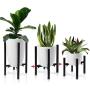 Iron Plant Stand Adjustable 3 Pack, Metal Flower Pot Planter Holder Stand Patio - Adjustable Width 8'' to 15'', Black Anti Rust Iron Plant Stands Indoor Outdoor (Black)