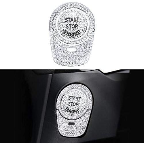 LECART Bling Car Engine Start Stop Button Cover Trim for BMW Interior Accessories Premium Zinc Alloy Ignition Starter Covers Compatible for BMW 5 Series 6GT Series 7 Series X3 Series X4 M5 Silver 3Pcs