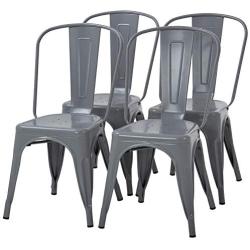 Dining Chairs Set of 4 Indoor Outdoor Chairs Patio Chairs Furniture Kitchen Metal Chairs 18 Inch Seat Height 330LBS Weight Capacity Restaurant Chair Stackable Chair Tolix Side Bar Chairs,Gray