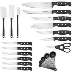 Farberware 22-Piece Never Needs Sharpening Triple Rivet High-Carbon Stainless Steel Knife Block and Kitchen Tool Set, Black