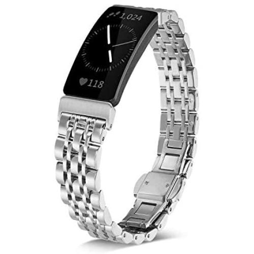 Shangpule Compatible for Fitbit Inspire HR / Inspire 2 / Inspire Bands , Stainless Steel Metal Replacement Wrist Band for Fitbit Inspire Women Man Large Small (Silver)