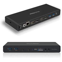 MEDIAGEAR 60W Power Delivery USB C Dual 4K Ultra Docking Station: Single 5K@60Hz/Dual 4K @60HZ 2 HDMI+2 DisplayPort, 6 USB 3.0, Ethernet, Audio Mic Compatible w/Mac & Windows OS + Thunderbolt 3