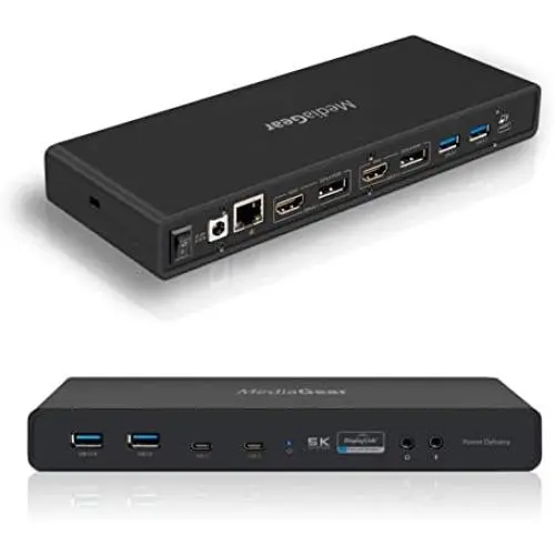 MEDIAGEAR 60W Power Delivery USB C Dual 4K Ultra Docking Station: Single 5K@60Hz/Dual 4K @60HZ 2 HDMI+2 DisplayPort, 6 USB 3.0, Ethernet, Audio Mic Compatible w/Mac & Windows OS + Thunderbolt 3 MEDIAGEAR 60W Power Delivery USB C Dual 4K Ultra Docking Station: Single 5K@60Hz/Dual 4K @60HZ 2 HDMI+2 DisplayPort, 6 USB 3.0, Ethernet, Audio Mic Compatible w/Mac & Windows OS + Thunderbolt 3