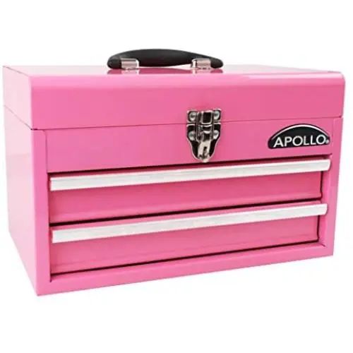 APOLLO TOOLS Pink Metal Tool Box with Deep Top Compartment and 2 Drawers in Heavy-Duty Steel Chest With Ball Bearing Opening And Powder Coated Finish - Pink Ribbon - DT5010P APOLLO TOOLS Pink Metal Tool Box with Deep Top Compartment and 2 Drawers in Heavy-Duty Steel Chest With Ball Bearing Opening And Powder Coated Finish - Pink Ribbon - DT5010P