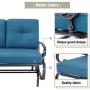 Incbruce Outdoor Swing Glider Rocking Chair Patio Bench for 2 Person, Garden Loveseat Seating Patio Steel Frame Chair Set with Cushion, Peacock Blue