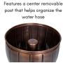 BIRDROCK HOME Decorative Water Hose Holder Pot with Antique Copper Exterior - Ground Garden Hose Box - Steel - Powdered Coated - Embossed - Steel Metal Hider - Outdoor or Indoor Use