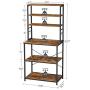VASAGLE Bakers Rack, Microwave Oven Stand, 6-Tier Kitchen Utility Storage Shelf, 6 Hooks and Metal Frame, Industrial, 31.5 x 15.7 x 65.7 Inches, Rustic Brown and Black UKKS019B01