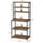 VASAGLE Bakers Rack, Microwave Oven Stand, 6-Tier Kitchen Utility Storage Shelf, 6 Hooks and Metal Frame, Industrial, 31.5 x 15.7 x 65.7 Inches, Rustic Brown and Black UKKS019B01