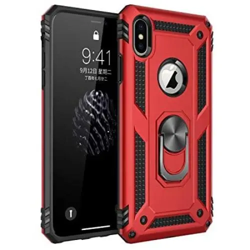 Military Grade Drop Impact for iPhone Xs Case iPhone X Case 360 Metal Rotating Ring Kickstand Holder Built-in Magnetic Car Mount Shockproof Cover for iPhone Xs X Protection Case (Red) Military Grade Drop Impact for iPhone Xs Case iPhone X Case 360 Metal Rotating Ring Kickstand Holder Built-in Magnetic Car Mount Shockproof Cover for iPhone Xs X Protection Case (Red)
