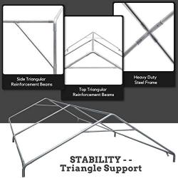 Peaktop Outdoor 10 x 20 ft Upgraded Heavy Duty Carport Car Canopy Portable Garage Tent Boat Shelter with Reinforced Triangular Beams and 4 Weight Bags,White