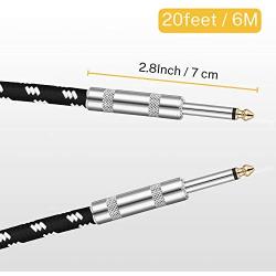 Donner Guitar Cable 20 ft Premium Electric Instrument Bass Cable AMP Cord 1/4 Straight Black White