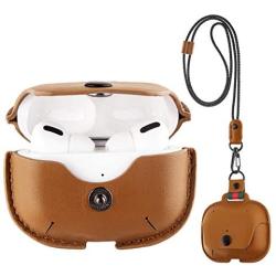 Leather Case for Airpods Pro Case with Leather Neck Lanyard Keychain, UTOPER Full Protective Portable Cover for Airpods Pro 3 Generation 2019 Shockproof Support Wireless Charging Case(Brown)