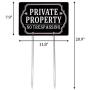 Kichwit Private Property No Trespassing Sign Double Sided, Aluminum, All Metal Construction, Sign Measures 11.8'' x 7.9'', 14'' Long Metal Stakes Included