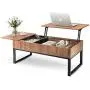 WLIVE Wood Lift Top Coffee Table with Hidden Storage Compartment, Side Drawer and Metal Frame, Lift Tabletop Dining Table for Home, Living Room, Office WLIVE Wood Lift Top Coffee Table with Hidden Storage Compartment, Side Drawer and Metal Frame, Lift Tabletop Dining Table for Home, Living Room, Office
