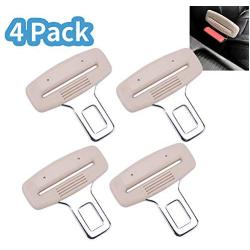 Car Seat Belt Clips 4Pack Universal Car Belt Buckle Stopper Metal Rust Proof Durable (beige)