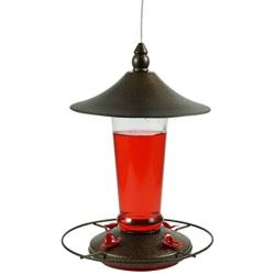 Prime Durable Hanging Metal & Bottle Glass Hummingbird Feeder Most Visited Place to Your House & Outdoor Garden Watch Birds from Your Window Features 4 Red Flower Feeding Ports 11 Fluid Oz Capacity