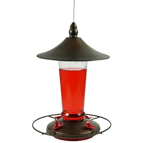 Prime Durable Hanging Metal & Bottle Glass Hummingbird Feeder Most Visited Place to Your House & Outdoor Garden Watch Birds from Your Window Features 4 Red Flower Feeding Ports 11 Fluid Oz Capacity