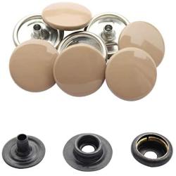 Trimming Shop 10 Sets 15mm Snap Fasteners with 4 Part Press Studs, Lightweight, Durable Metal Nickle Free Poppers for Leather Crafts, Jackets, Bags, Straps, Clothes Repair Light Beige