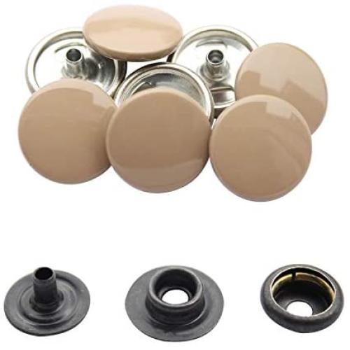 Trimming Shop 10 Sets 15mm Snap Fasteners with 4 Part Press Studs, Lightweight, Durable Metal Nickle Free Poppers for Leather Crafts, Jackets, Bags, Straps, Clothes Repair Light Beige