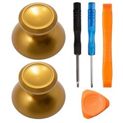 TOMSIN Metal Thumbsticks for Xbox One/ PS4 Controllers, Aluminum Analog Grip Replacement Parts for Xbox One S (2 Pcs) (Gold)