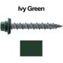 Metal Roofing Screws: (250) 10 x 1-1/2''  Forest/Ivy Green Hex Head Sheet Metal Roof Screw. Self Starting Metal to Wood siding Screws. EPDM Washer. Colored Head