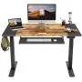 FEZIBO Dual Motor Height Adjustable Electric Standing Desk with Keyboard Tray, 48 x 24 Inch Sit Stand Table with Splice Board, Black Frame/Black and Rustic Brown Top