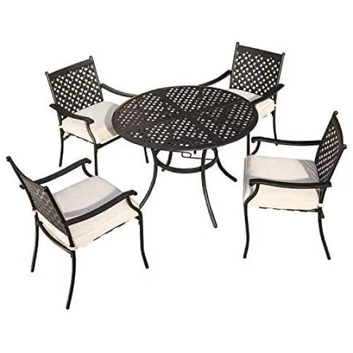 Festival Depot 5 Piece Outdoor Furniture Patio Dining Set All Weather Bistro Chairs with Seat Cushions, Round Metal Table with Umbrella Hole for Deck Lawn Garden Black (Beige) Festival Depot 5 Piece Outdoor Furniture Patio Dining Set All Weather Bistro Chairs with Seat Cushions, Round Metal Table with Umbrella Hole for Deck Lawn Garden Black (Beige)