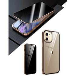 KumWum Anti Peep Screen Protector for iPhone 12 Mini Case Full Body Magnetic Cover Front and Back Tempered Glass Protector with Metal Bumper - Gold