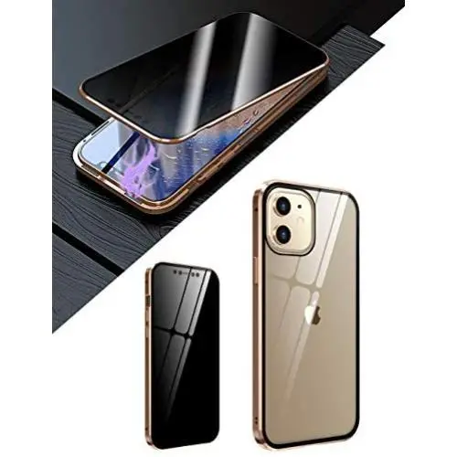 KumWum Anti Peep Screen Protector for iPhone 12 Mini Case Full Body Magnetic Cover Front and Back Tempered Glass Protector with Metal Bumper - Gold KumWum Anti Peep Screen Protector for iPhone 12 Mini Case Full Body Magnetic Cover Front and Back Tempered Glass Protector with Metal Bumper - Gold