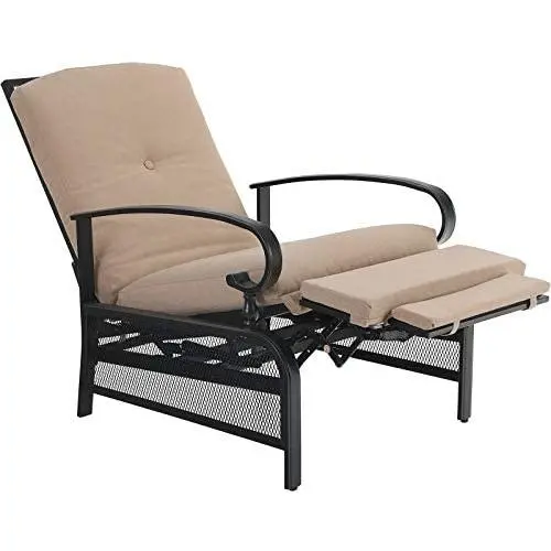 PHI VILLA Adjustable Patio Recliner Chair Metal Outdoor Lounge Chair with Removable Cushions Support 300lbs, Beige PHI VILLA Adjustable Patio Recliner Chair Metal Outdoor Lounge Chair with Removable Cushions Support 300lbs, Beige