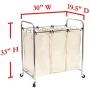 Seville Classics Mobile 3-Bag Heavy-Duty Laundry Hamper Sorter Cart