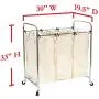 Seville Classics Mobile 3-Bag Heavy-Duty Laundry Hamper Sorter Cart