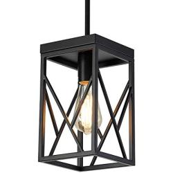 Modern Black Pendant Light with Metal Cage, One-Light Adjustable Rods Industrial Mini Pendant Lighting Fixture for Kitchen Island Cafe Bar Farmhouse, Black