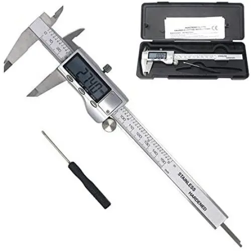 EZT 150mm Digital Calipers, Full Stainless Steel Electronic 6 Inch Digital Vernier Caliper, with Extra-Large LCD Screen, Auto-Off Feature, Inch and Millimeter Conversion Metal Measuring Tool Caliper EZT 150mm Digital Calipers, Full Stainless Steel Electronic 6 Inch Digital Vernier Caliper, with Extra-Large LCD Screen, Auto-Off Feature, Inch and Millimeter Conversion Metal Measuring Tool Caliper