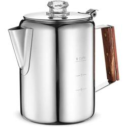 Eurolux Percolator Coffee Maker Pot - 9 Cups | Durable Stainless Steel Material | Brew Coffee On Fire, Grill or Stovetop | No Electricity, No Bad Plastic Taste | Ideal for Home, Camping & Travel