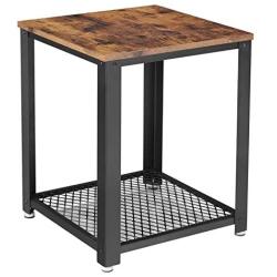 VASAGLE Industrial End Table, 2-Tier Side Table with Storage Shelf, Sturdy, Easy Assembly, Wood Look Accent Furniture, with Metal Frame, Rustic Brown ULET41X