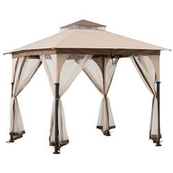 Sunjoy Shelby 9.5x9.5 ft. 2-Tone Steel Gazebo, Tan and Brown