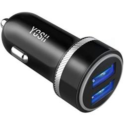 YOSH Car Charger 24W Dual Ports USB Car Charger Adapter Fast Charging Compatible with iPhone 11 Pro Max XR XS X 8 7 Plus, Galaxy S20 S10 Note, LG, iPad Pro/Air 2/Mini, Moto, Pixel and More