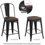 YAHEETECH 24inch Metal Dining Chairs Solid Fir Wooden Surface Furniture High Black Metal Indoor-Outdoor Counter Height Stool with Removable Back Modern Kitchen Dining Bar Chairs Rustic - Black