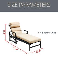LOKATSE HOME Outdoor Patio Chaise Lounge Chair with Adjustable Backrest and Arms Metal Lounger Furniture All Weather, Khaki