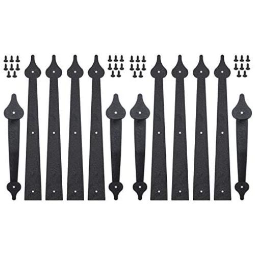 SANKEYTEW Decorative Garage Door Hardware Kit Carriage House Accents 8 Hinges and 4 Handles for 2 Car Garage, Screw Mounted, Black Steel