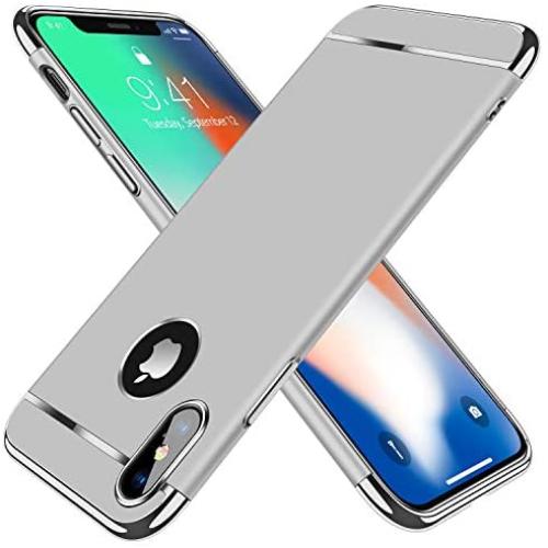 TORRAS Lock Series for iPhone X Case/for iPhone Xs Case 3-in-1 Luxury Anti-Scratch Hard Cover with Electroplated Frame Phone for iPhone Xs/X, Silver