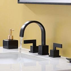 MonDaufie Widespread 2 Handles 3 Holes Modern Oil Rubbed Bronze Bathroom Faucet,Lead-Free Vanity Faucet Bathroom Sink Faucet with Water Supply Lines