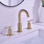 TRUSTMI 2 Handle 8 Inch Brass Bathroom Sink Faucet 3 Hole Widespread with Valve and cUPC Water Supply Hoses, with Overflow Pop Up Drain Assembly, Brushed Gold