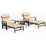 Festival Depot 3 Pieces Patio Outdoor Chaise Lounge Chairs with Cushions Set with Coffee Table Premium Fabric Metal Frame Furniture Garden Bistro Soft Headrests (Khaki)