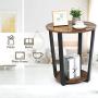 Tangkula Round End Table, 2-Tier Metal Sofa Table with Storage Shelf, Round Side Table with Metal Frame, Industrial Style Accent Furniture for Home Living Room Bedroom (1, Rustic Brown)