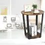 Tangkula Round End Table, 2-Tier Metal Sofa Table with Storage Shelf, Round Side Table with Metal Frame, Industrial Style Accent Furniture for Home Living Room Bedroom (1, Rustic Brown)