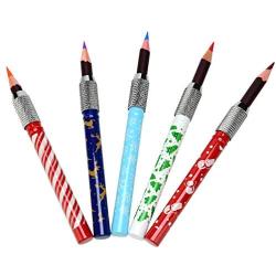 Pencil Extenders Set of 5 Pencil Lengthener for Color Pencils - Perfect gift for artist with Christmas Design