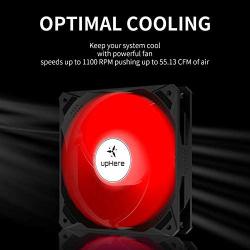 upHere 120mm Case Fan 3-Pin High Airflow Long Life RED LED for Computer Cases Cooling,3-Pack,NK12RD3-3